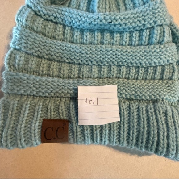 CC Exclusives Pony Tail Beanie Solid Cuff Beanie Hat Plain Knit Winter Slouchy - Picture 8 of 9